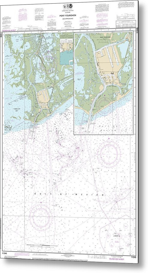 A beuatiful Metal Print of the Nautical Chart-11346 Port Fourchon-Approaches - Metal Print by SeaKoast.  100% Guarenteed!