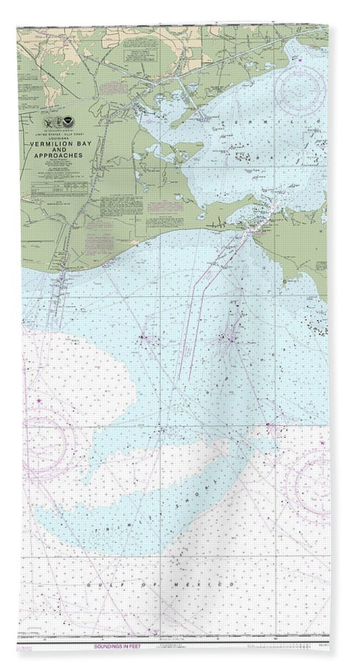 Nautical Chart-11349 Vermilion Bay-approaches - Bath Towel