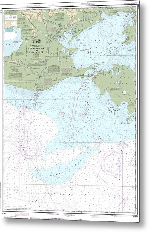 A beuatiful Metal Print of the Nautical Chart-11349 Vermilion Bay-Approaches - Metal Print by SeaKoast.  100% Guarenteed!