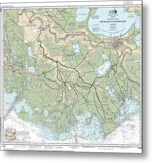 A beuatiful Metal Print of the Nautical Chart-11352 Intracoastal Waterway New Orleans-Calcasieu River East Section - Metal Print by SeaKoast.  100% Guarenteed!