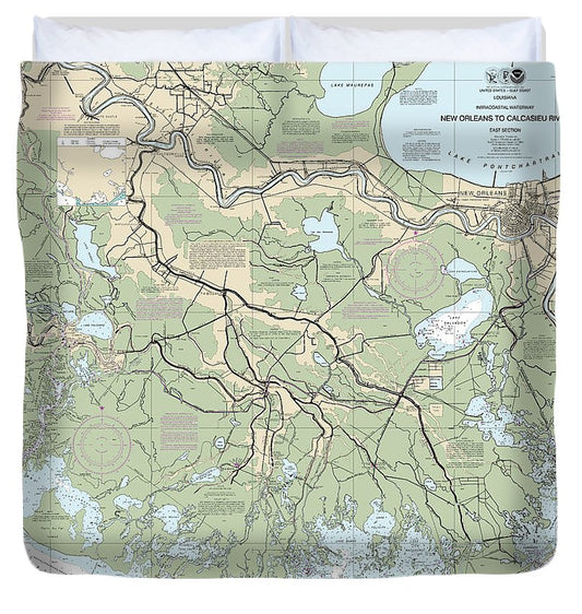 Nautical Chart 11352 Intracoastal Waterway New Orleans Calcasieu River East Section Duvet Cover