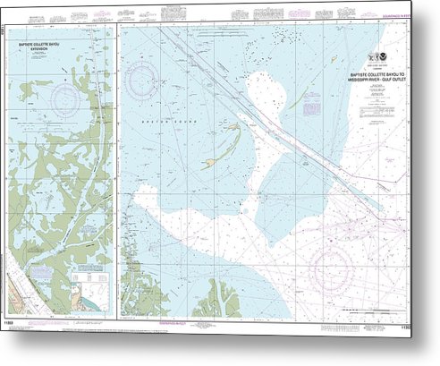 A beuatiful Metal Print of the Nautical Chart-11353 Baptiste Collette Bayou-Mississippi River Gulf Outlet, Baptiste Collette Bayou Extension - Metal Print by SeaKoast.  100% Guarenteed!