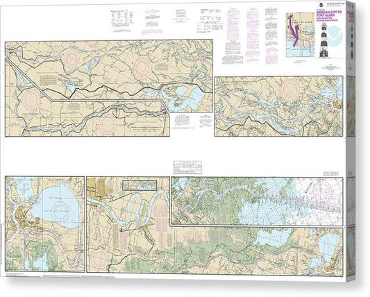 Nautical Chart-11354 Intracoastal Waterway Morgan City-Port Allen, Including The Atchafalaya River Canvas Print