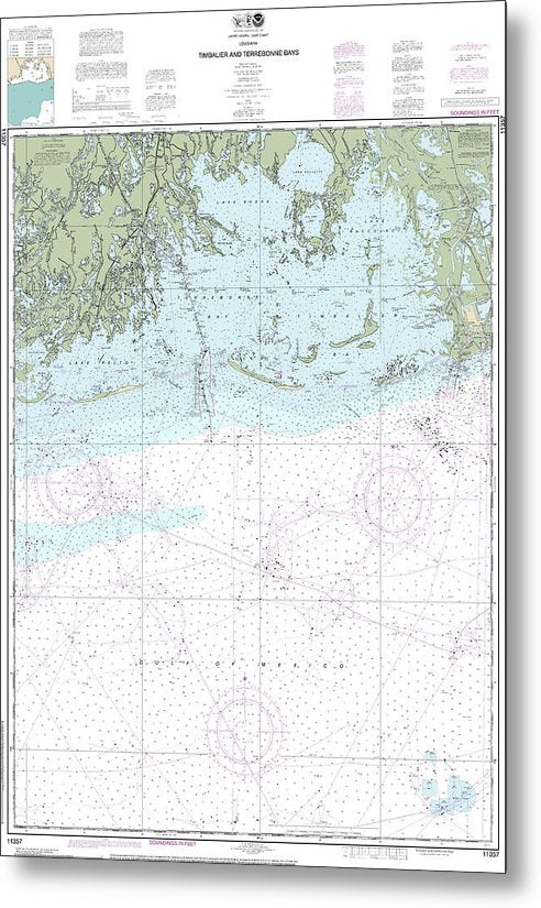 A beuatiful Metal Print of the Nautical Chart-11357 Timbalier-Terrebonne Bays - Metal Print by SeaKoast.  100% Guarenteed!