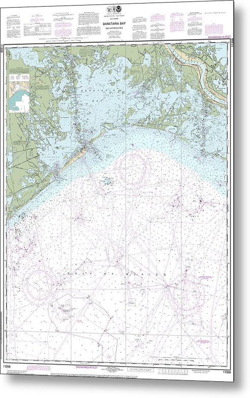 A beuatiful Metal Print of the Nautical Chart-11358 Barataria Bay-Approaches - Metal Print by SeaKoast.  100% Guarenteed!