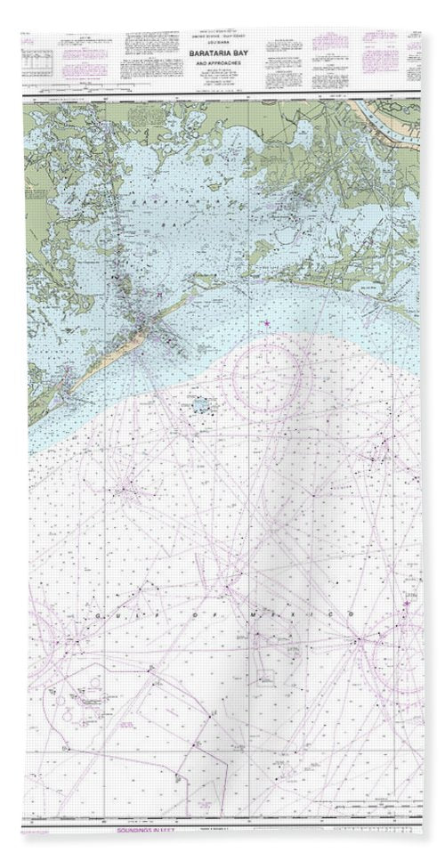 Nautical Chart-11358 Barataria Bay-approaches - Bath Towel