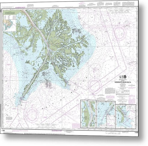 A beuatiful Metal Print of the Nautical Chart-11361 Mississippi River Delta, Southwest Pass, South Pass, Head-Passes - Metal Print by SeaKoast.  100% Guarenteed!