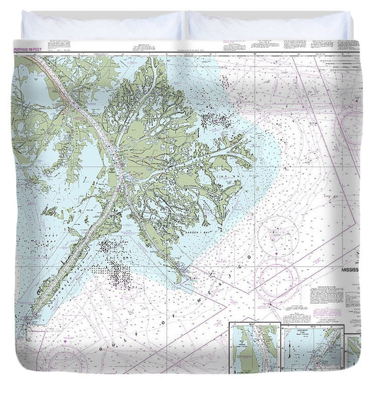 Nautical Chart 11361 Mississippi River Delta, Southwest Pass, South Pass, Head Passes Duvet Cover