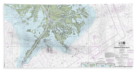Nautical Chart-11361 Mississippi River Delta, Southwest Pass, South Pass, Head-passes - Bath Towel