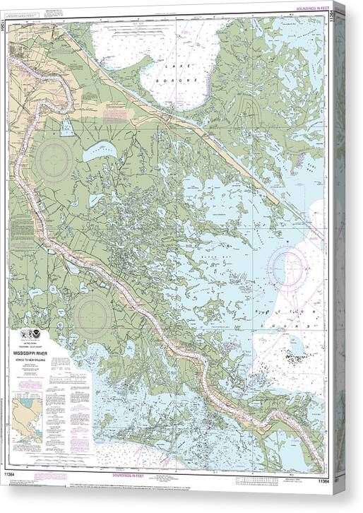 Nautical Chart-11364 Mississippi River-Venice-New Orleans Canvas Print