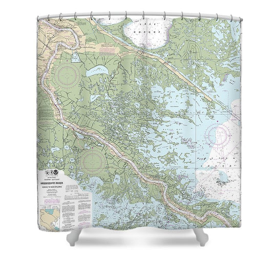 Nautical Chart 11364 Mississippi River Venice New Orleans Shower Curtain