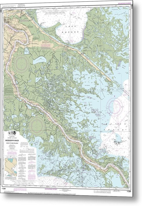 A beuatiful Metal Print of the Nautical Chart-11364 Mississippi River-Venice-New Orleans - Metal Print by SeaKoast.  100% Guarenteed!