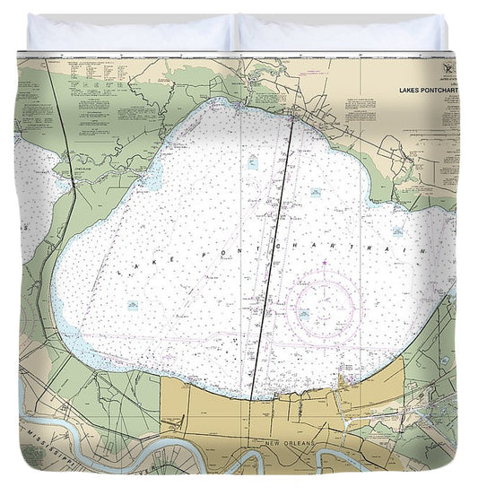 Nautical Chart 11369 Lakes Pontchartrain Maurepas Duvet Cover
