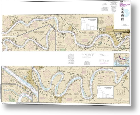 A beuatiful Metal Print of the Nautical Chart-11370 Mississippi River-New Orleans-Baton Rouge - Metal Print by SeaKoast.  100% Guarenteed!