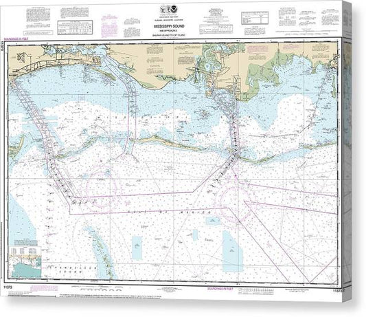 Nautical Chart-11373 Mississippi Sound-Approaches Dauphin Island-Cat Island Canvas Print