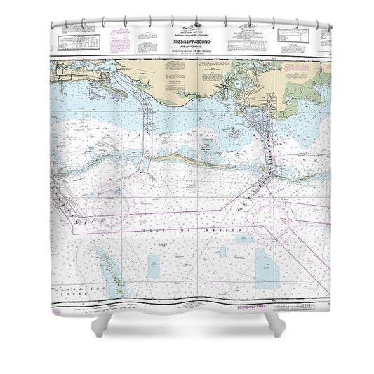 Nautical Chart 11373 Mississippi Sound Approaches Dauphin Island Cat Island Shower Curtain