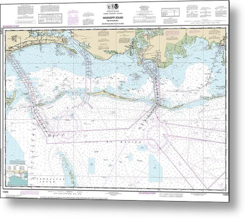 A beuatiful Metal Print of the Nautical Chart-11373 Mississippi Sound-Approaches Dauphin Island-Cat Island - Metal Print by SeaKoast.  100% Guarenteed!