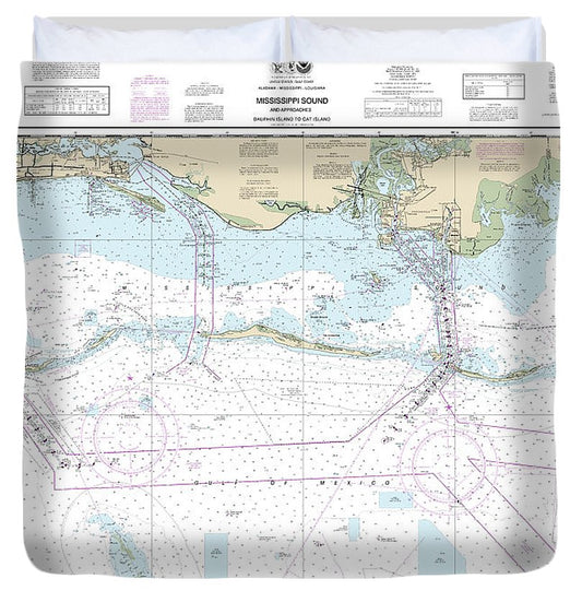 Nautical Chart 11373 Mississippi Sound Approaches Dauphin Island Cat Island Duvet Cover