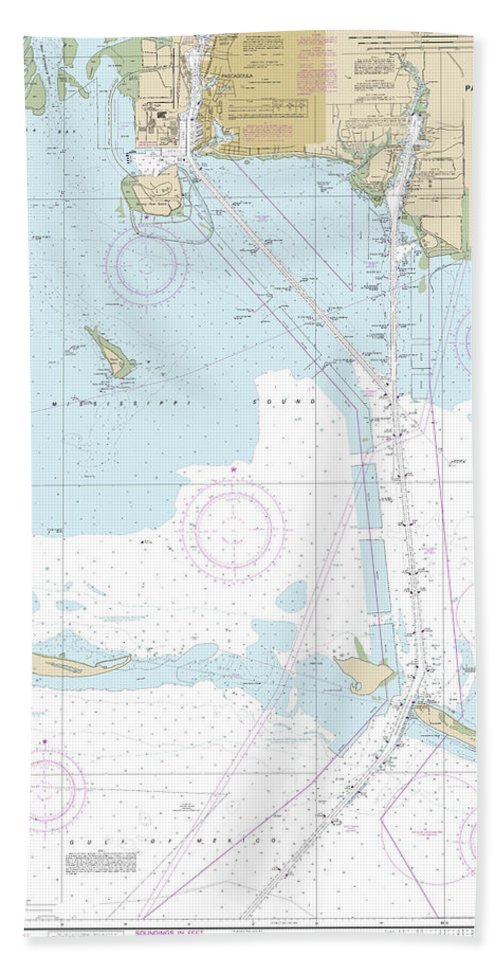 Nautical Chart-11375 Pascagoula Harbor - Bath Towel