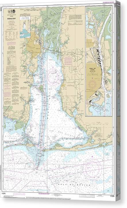 Nautical Chart-11376 Mobile Bay Mobile Ship Channel-Northern End Canvas Print