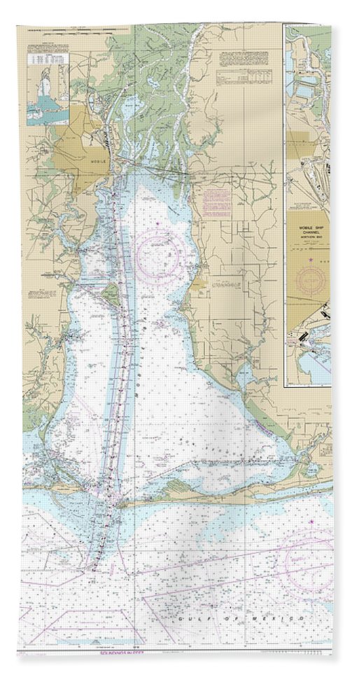 Nautical Chart-11376 Mobile Bay Mobile Ship Channel-northern End - Bath Towel