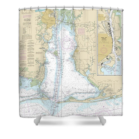 Nautical Chart 11376 Mobile Bay Mobile Ship Channel Northern End Shower Curtain