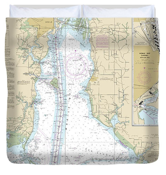 Nautical Chart 11376 Mobile Bay Mobile Ship Channel Northern End Duvet Cover