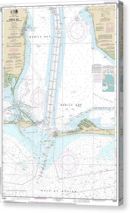 Nautical Chart-11377 Mobile Bay Approaches-Lower Half Canvas Print