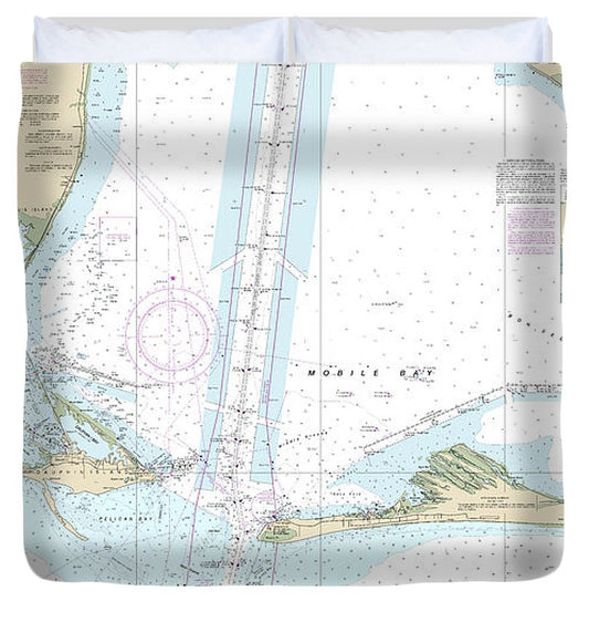 Nautical Chart 11377 Mobile Bay Approaches Lower Half Duvet Cover