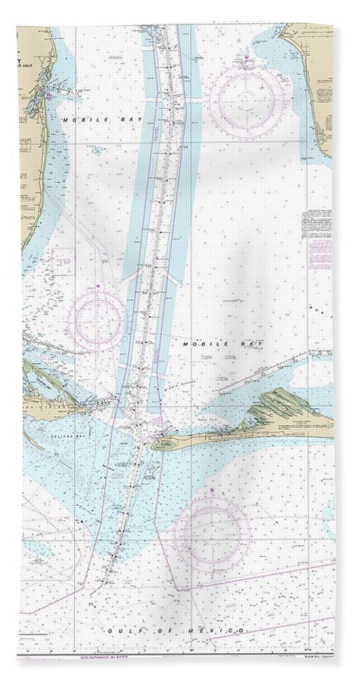 Nautical Chart-11377 Mobile Bay Approaches-lower Half - Bath Towel