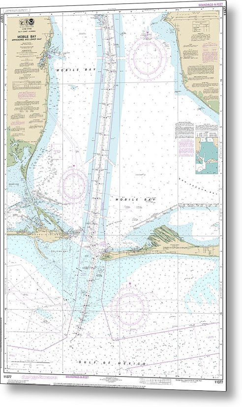 A beuatiful Metal Print of the Nautical Chart-11377 Mobile Bay Approaches-Lower Half - Metal Print by SeaKoast.  100% Guarenteed!