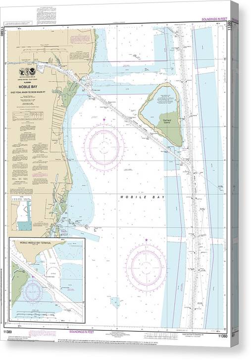 Nautical Chart-11380 Mobile Bay East Fowl River-Deer River Pt, Mobile Middle Bay Terminal Canvas Print