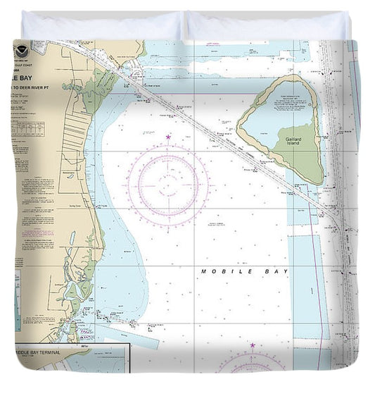 Nautical Chart 11380 Mobile Bay East Fowl River Deer River Pt, Mobile Middle Bay Terminal Duvet Cover