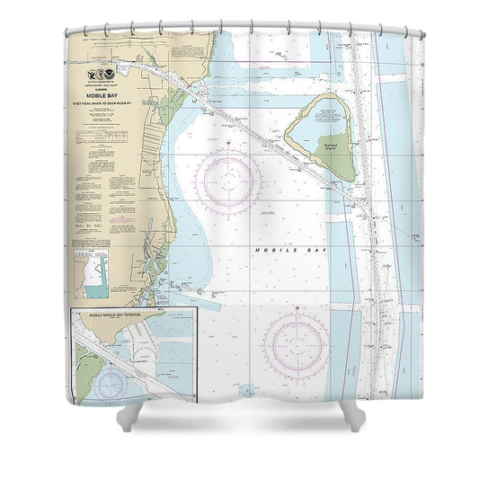 Nautical Chart 11380 Mobile Bay East Fowl River Deer River Pt, Mobile Middle Bay Terminal Shower Curtain