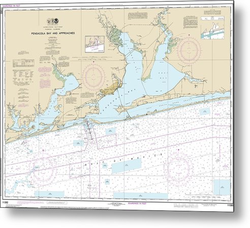 A beuatiful Metal Print of the Nautical Chart-11382 Pensacola Bay-Approaches - Metal Print by SeaKoast.  100% Guarenteed!