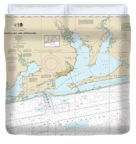 Nautical Chart 11382 Pensacola Bay Approaches Duvet Cover