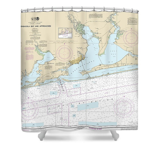 Nautical Chart 11382 Pensacola Bay Approaches Shower Curtain