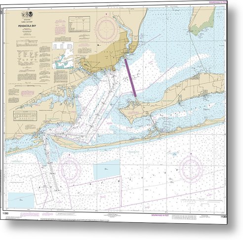 A beuatiful Metal Print of the Nautical Chart-11383 Pensacola Bay - Metal Print by SeaKoast.  100% Guarenteed!