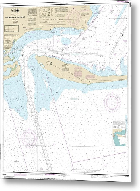 A beuatiful Metal Print of the Nautical Chart-11384 Pensacola Bay Entrance - Metal Print by SeaKoast.  100% Guarenteed!