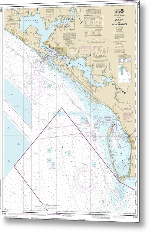 A beuatiful Metal Print of the Nautical Chart-11389 St Joseph-St Andrew Bays - Metal Print by SeaKoast.  100% Guarenteed!