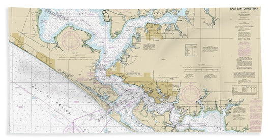 Nautical Chart-11390 Intracoastal Waterway East Bay-west Bay - Bath Towel