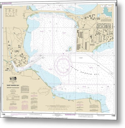 A beuatiful Metal Print of the Nautical Chart-11392 St Andrew Bay - Bear Point-Sulpher Point - Metal Print by SeaKoast.  100% Guarenteed!