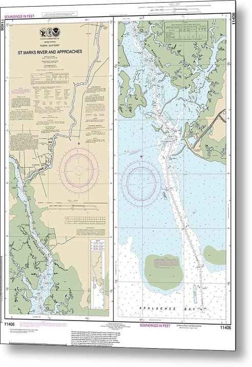 A beuatiful Metal Print of the Nautical Chart-11406 Stmarks River-Approaches - Metal Print by SeaKoast.  100% Guarenteed!