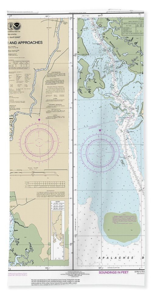Nautical Chart-11406 Stmarks River-approaches - Bath Towel