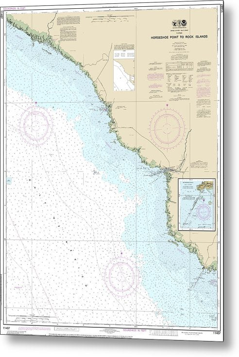 A beuatiful Metal Print of the Nautical Chart-11407 Horseshoe Point-Rock Islands, Horseshoe Beach - Metal Print by SeaKoast.  100% Guarenteed!