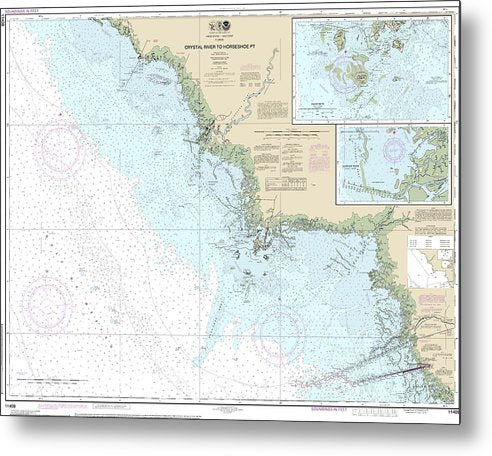 A beuatiful Metal Print of the Nautical Chart-11408 Crystal River-Horseshoe Point, Suwannee River, Cedar Keys - Metal Print by SeaKoast.  100% Guarenteed!