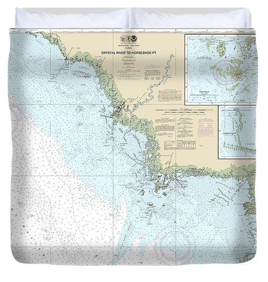 Nautical Chart 11408 Crystal River Horseshoe Point, Suwannee River, Cedar Keys Duvet Cover