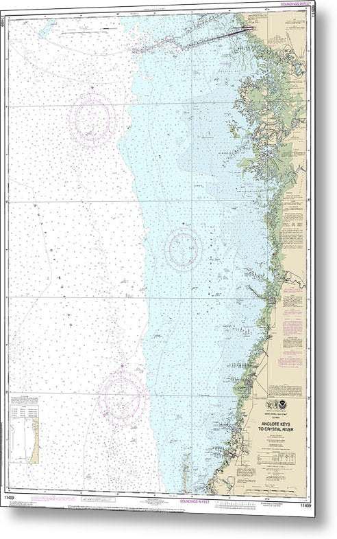 A beuatiful Metal Print of the Nautical Chart-11409 Anclote Keys-Crystal River - Metal Print by SeaKoast.  100% Guarenteed!