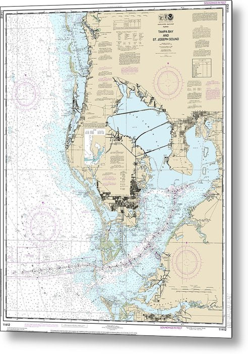 A beuatiful Metal Print of the Nautical Chart-11412 Tampa Bay-St Joseph Sound - Metal Print by SeaKoast.  100% Guarenteed!