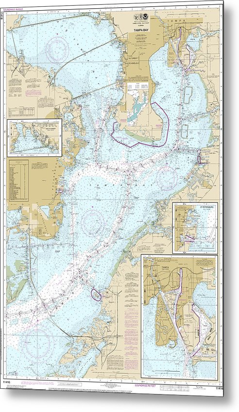 A beuatiful Metal Print of the Nautical Chart-11416 Tampa Bay, Safety Harbor, St Petersburg, Tampa - Metal Print by SeaKoast.  100% Guarenteed!